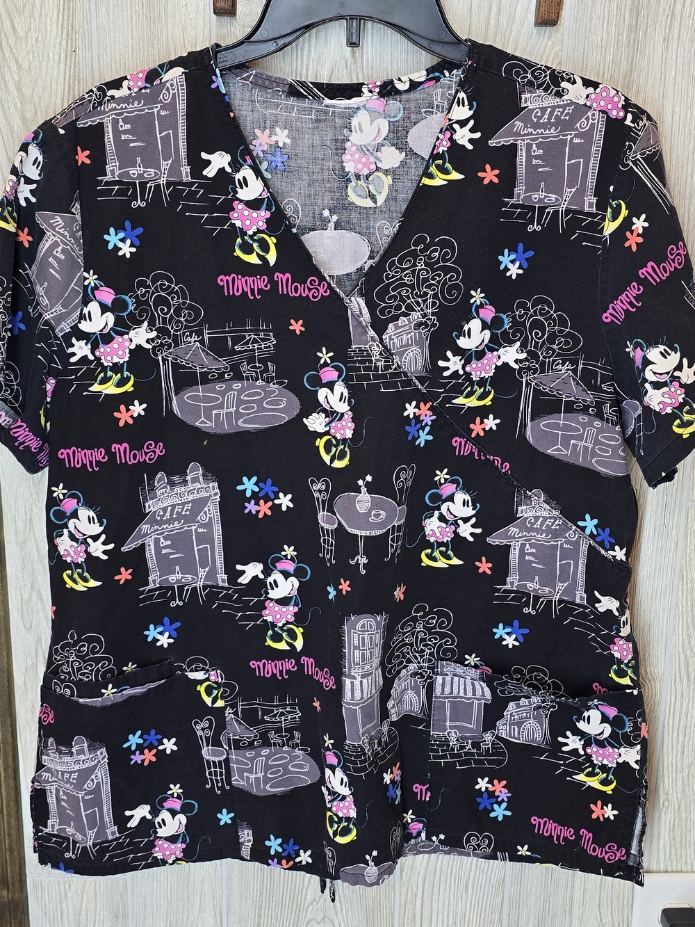 Disney Minnie Mouse Black V-Neck Scrub Top